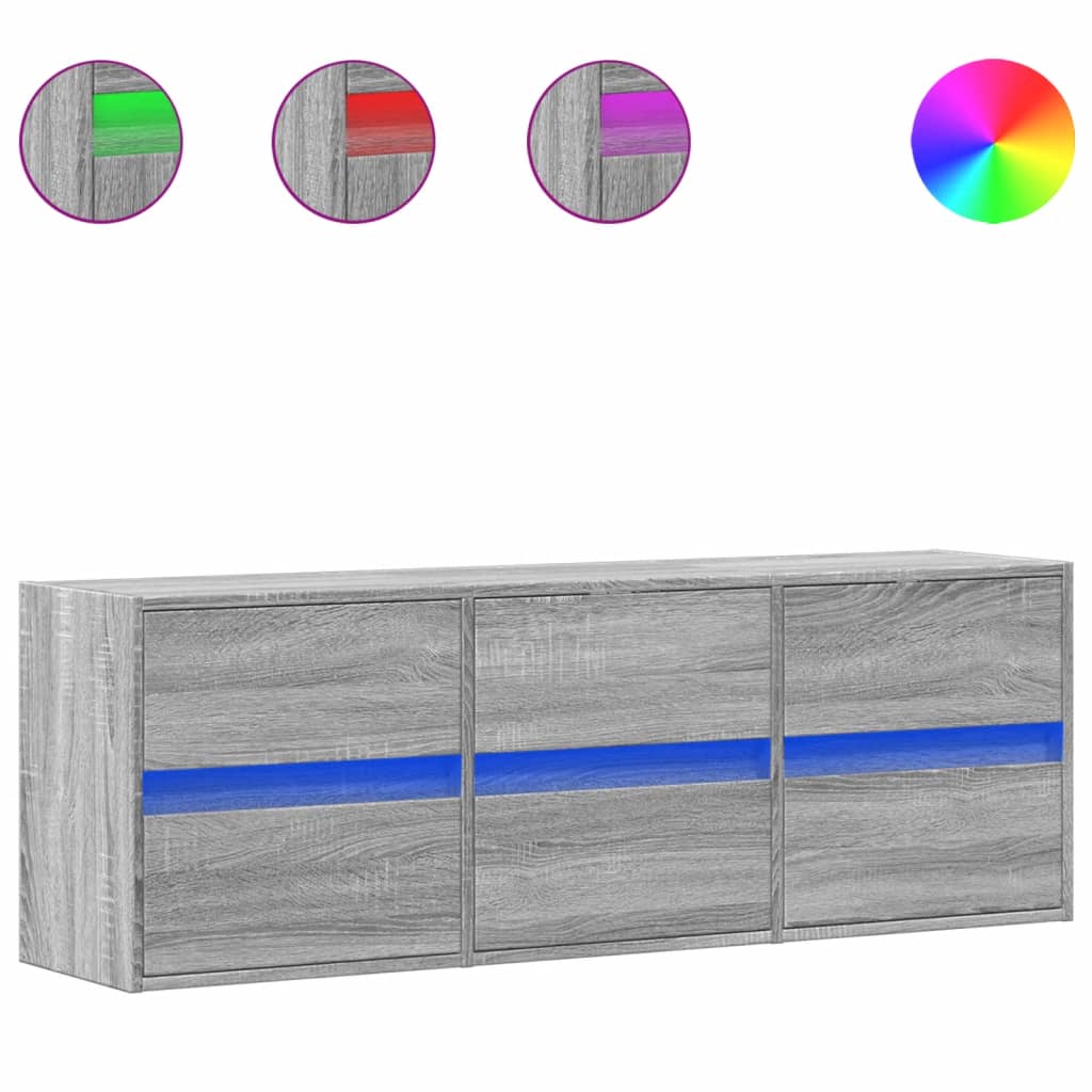 vidaXL Mueble de TV de pared con luces LED gris Sonoma 130x31x45 cm