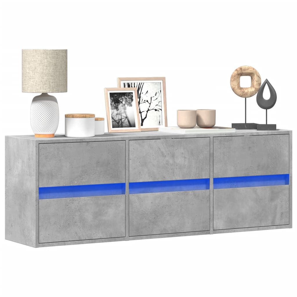 vidaXL Mueble de TV de pared con luces LED gris hormigón 130x31x45 cm