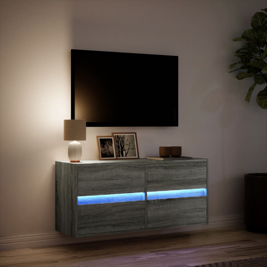 vidaXL Mueble de TV de pared con luces LED gris Sonoma 100x31x45 cm