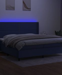 vidaXL Cama box spring colchón y luces LED tela azul 200x200 cm