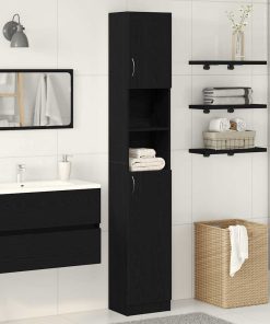 vidaXL Badschrank Schwarz Eichen-Optik 32x25,5x190 cm Holzwerkstoff