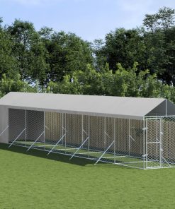 vidaXL Perrera de exterior con toldo acero galvanizado plata 2x14x2,5m