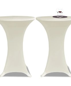 2 x Tischhusse für Stehtisch Stretchhusse Ø70 cm cremefarben