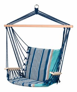 Altalena Azzurro Legno Cotone Con braccioli A strisce 53 x 100 cm
