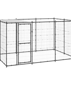 vidaXL Outdoor-Hundezwinger mit Überdachung Stahl 7,26 m²