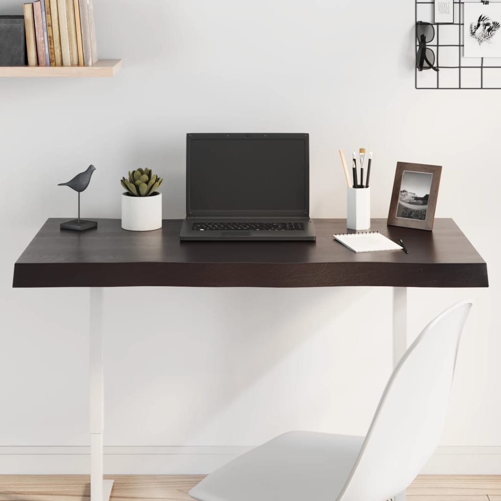 vidaXL Tablero mesa madera tratada borde vivo marrón 100x60x(2-6) cm