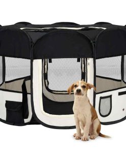 vidaXL Parque de perros plegable y bolsa transporte negro 110x110x58cm