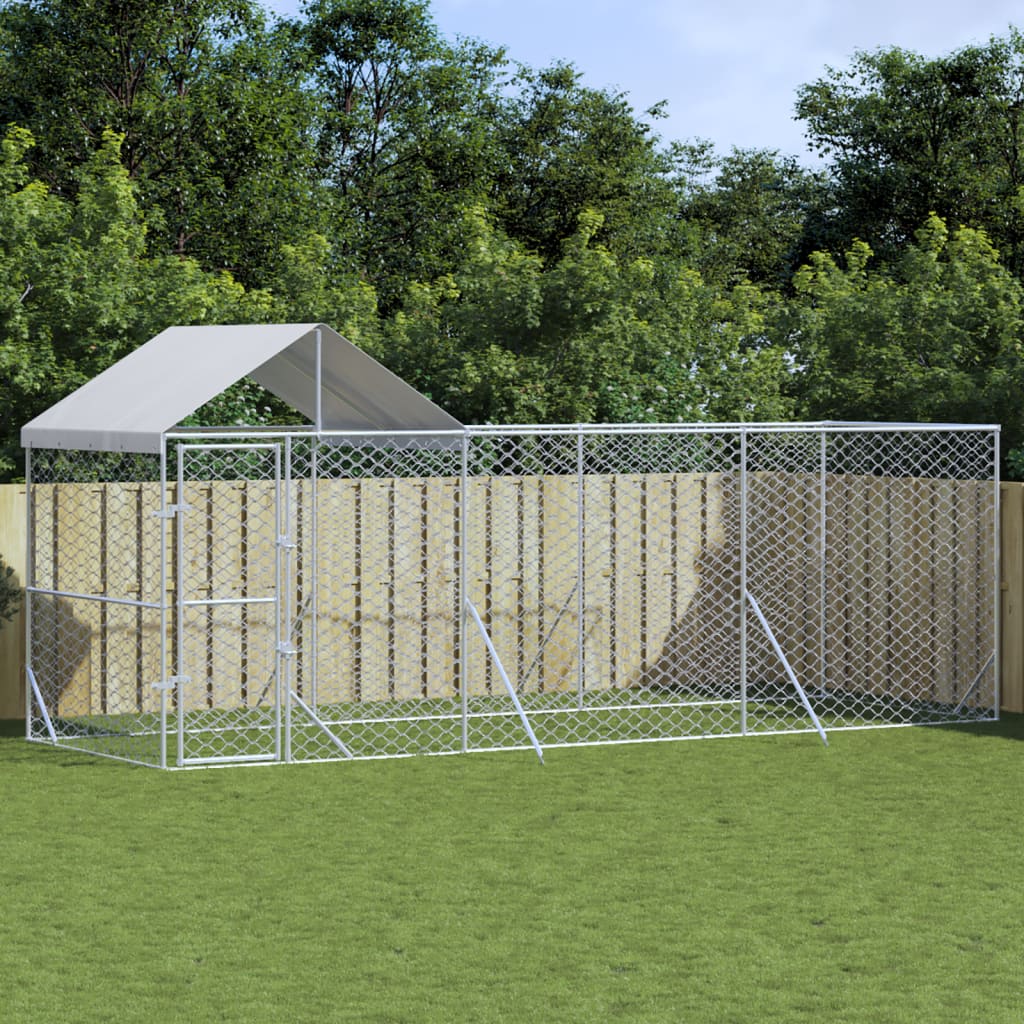 vidaXL Perrera de exterior con techo acero galvanizado plata 6x2x2,5 m