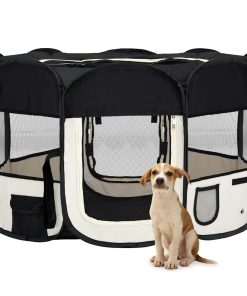 vidaXL Parque de perros plegable y bolsa transporte negro 125x125x61cm