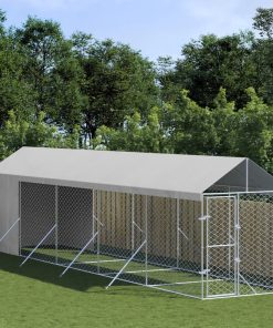 vidaXL Perrera de exterior con toldo acero galvanizado plata 2x10x2,5m