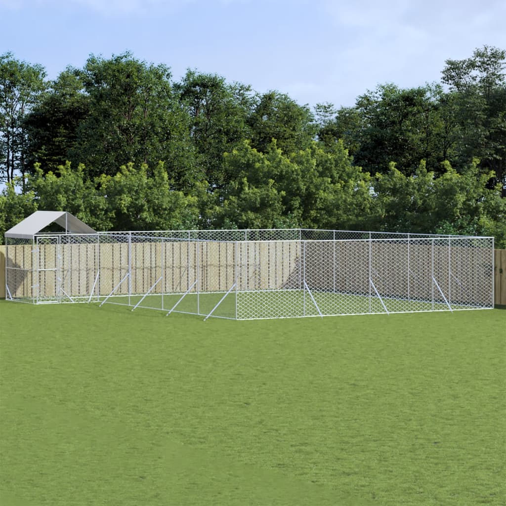 vidaXL Perrera de exterior con techo acero galvanizado plata 10x8x2,5m