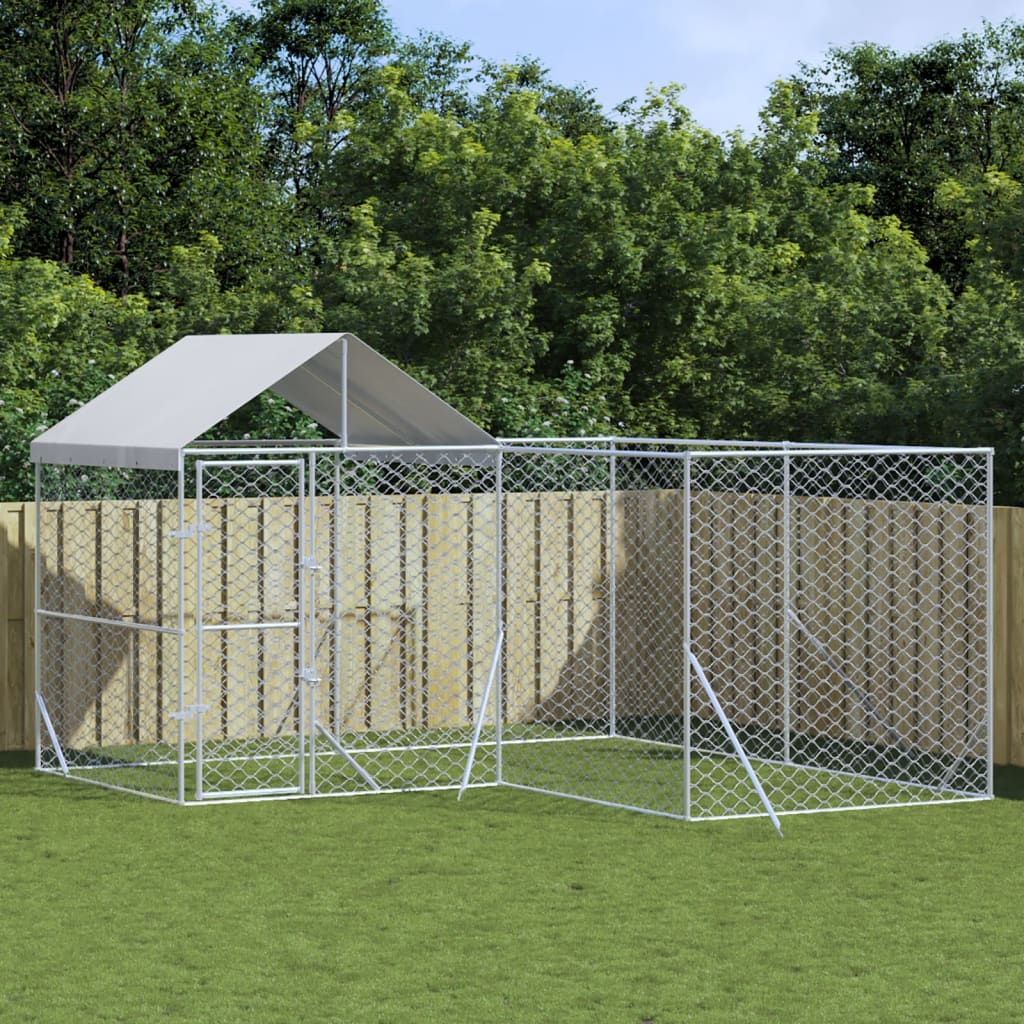 vidaXL Perrera de exterior con techo acero galvanizado plata 4x4x2,5 m