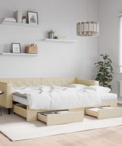 vidaXL Tagesbett Ausziehbar mit Schubladen Creme 80x200 cm Stoff
