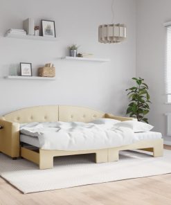 vidaXL Tagesbett Ausziehbar mit Matratzen Creme 80x200 cm Stoff