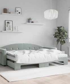 vidaXL Tagesbett Ausziehbar mit Matratzen Hellgrau 80x200 cm Samt