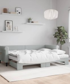 vidaXL Tagesbett Ausziehbar mit Matratzen Hellgrau 80x200 cm Samt