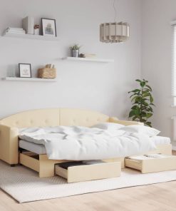 vidaXL Tagesbett Ausziehbar mit Schubladen Creme 80x200 cm Stoff