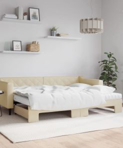 vidaXL Tagesbett Ausziehbar mit Matratzen Creme 80x200 cm Stoff