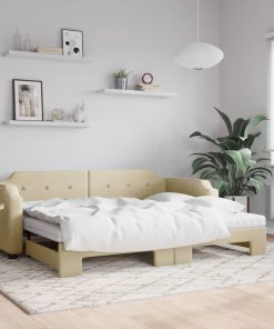 vidaXL Tagesbett Ausziehbar mit Matratzen Creme 80x200 cm Stoff