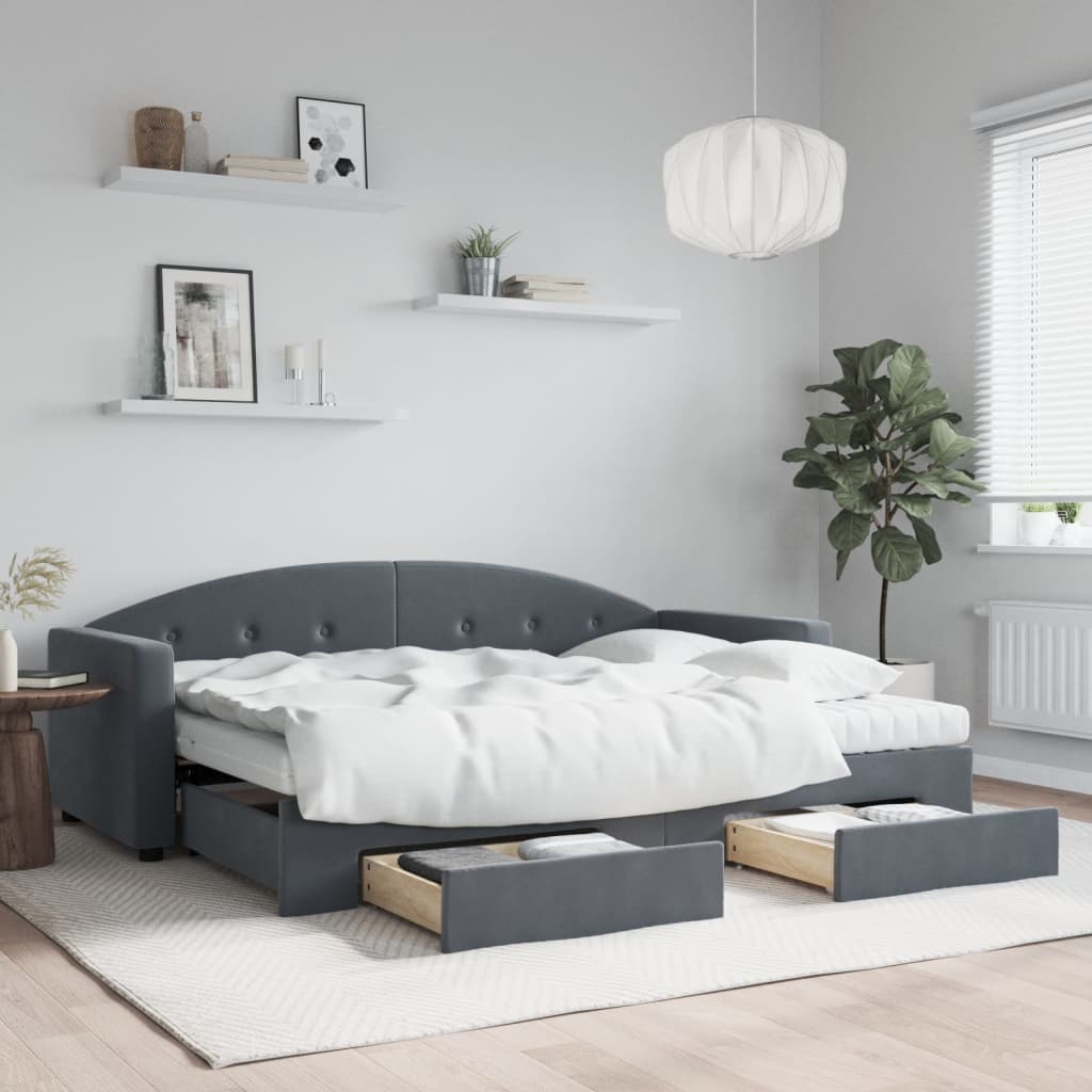 vidaXL Tagesbett Ausziehbar mit Schubladen Dunkelgrau 80x200 cm Samt
