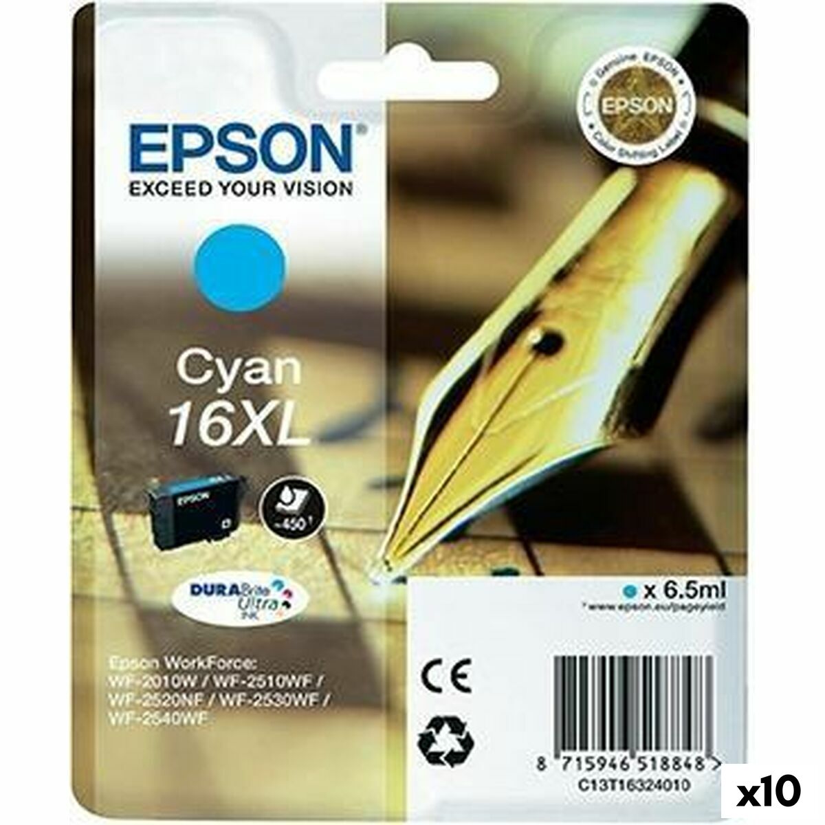 Cartuccia ad Inchiostro Originale Epson DURABRITE ULTRA INK - Nº16XL Ciano (10 Unità)