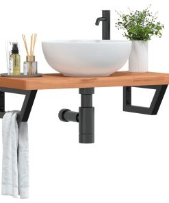 vidaXL Waschbeckenregal Wandmontage Stahl und Massivholz Buche