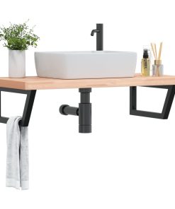 vidaXL Waschbeckenregal Wandmontage Stahl und Massivholz Buche