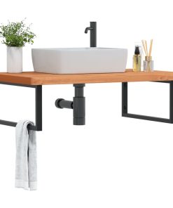 vidaXL Waschbeckenregal Wandmontage Stahl und Massivholz Buche