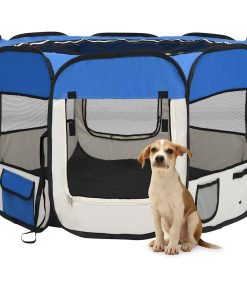 vidaXL Parque de perros plegable y bolsa de transporte azul 90x90x58cm