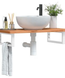 vidaXL Waschbeckenregal Wandmontage Stahl und Massivholz Buche