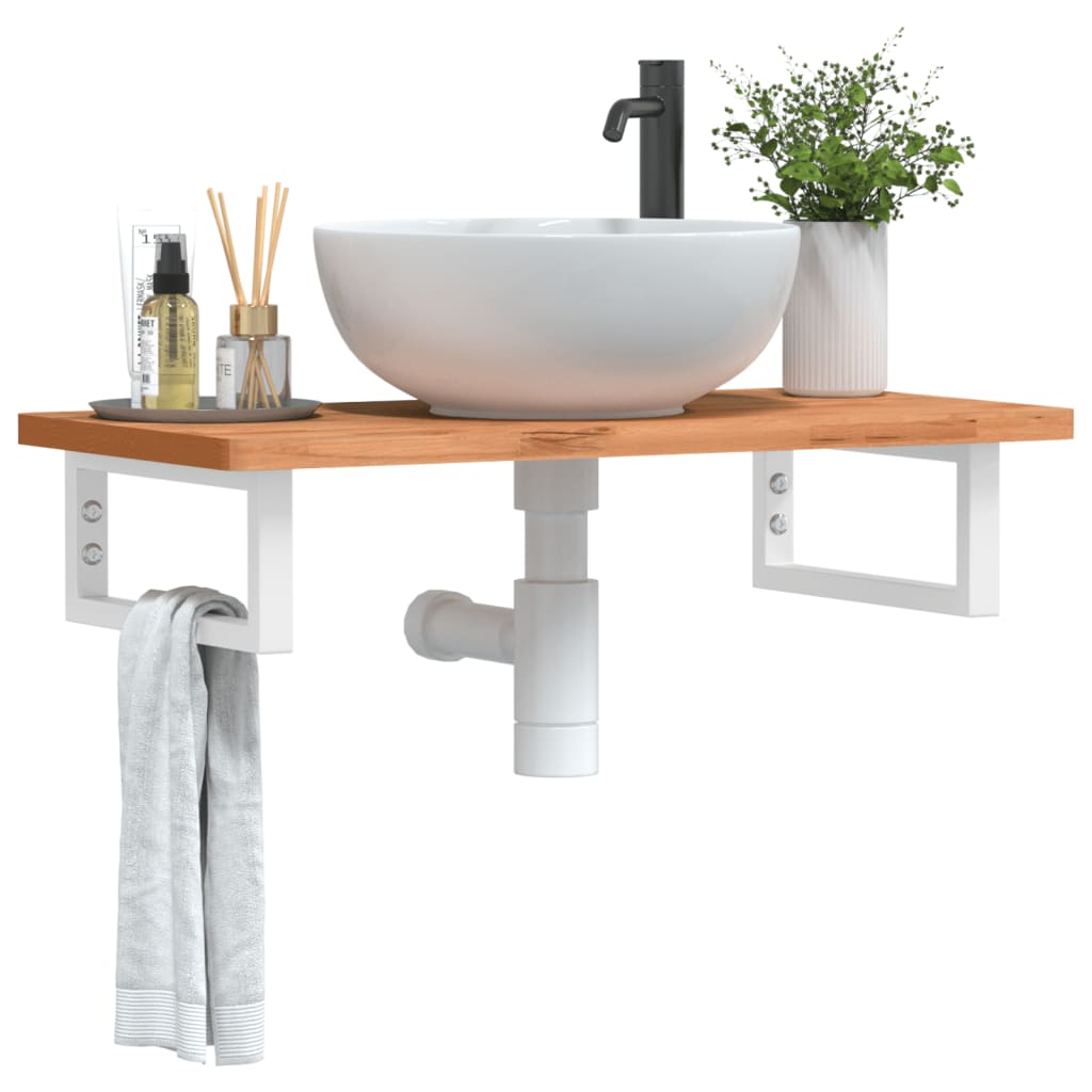 vidaXL Waschbeckenregal Wandmontage Stahl und Massivholz Buche