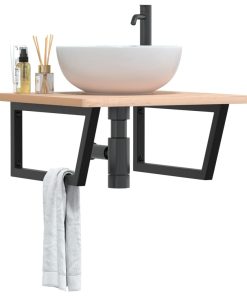 vidaXL Waschbeckenregal Wandmontage Stahl und Massivholz Buche