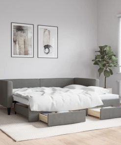 vidaXL Tagesbett Ausziehbar mit Schubladen Dunkelgrau 90x190 cm Stoff
