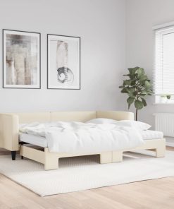 vidaXL Tagesbett Ausziehbar mit Matratzen Creme 100x200 cm Stoff