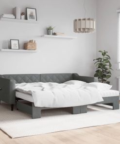 vidaXL Tagesbett Ausziehbar mit Matratzen Dunkelgrau 90x190 cm Stoff