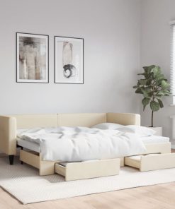 vidaXL Tagesbett Ausziehbar mit Schubladen Creme 80x200 cm Stoff