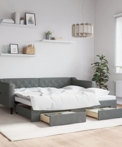 vidaXL Tagesbett Ausziehbar mit Schubladen Dunkelgrau 90x190 cm Stoff
