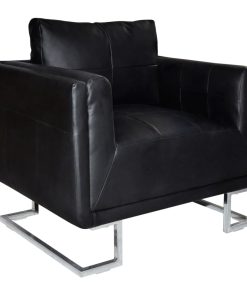 vidaXL Würfel-Sessel mit Verchromten Beinen Schwarz Kunstleder