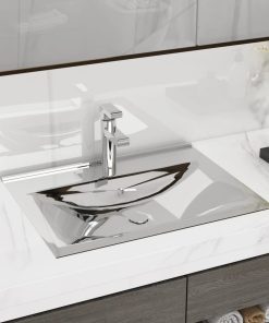 vidaXL Waschbecken mit Überlauf 60x46x16 cm Keramik Silbern