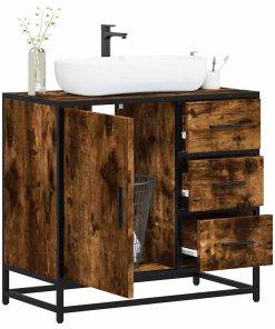 vidaXL Waschbeckenunterschrank Räuchereiche 65x33x60 cm Holzwerkstoff