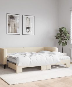 vidaXL Tagesbett Ausziehbar mit Matratzen Creme 80x200 cm Stoff