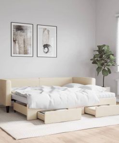 vidaXL Tagesbett Ausziehbar mit Schubladen Creme 80x200 cm Stoff