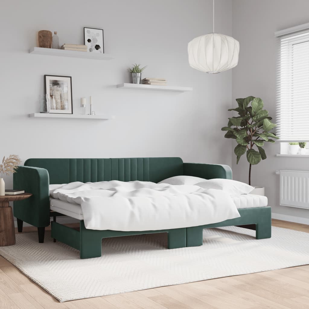 vidaXL Tagesbett Ausziehbar mit Matratzen Dunkelgrün 80x200 cm Samt