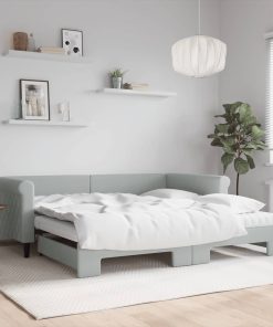 vidaXL Tagesbett Ausziehbar mit Matratzen Hellgrau 100x200 cm Samt