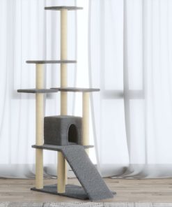 vidaXL Kratzbaum mit Sisal-Kratzsäulen Hellgrau 155 cm