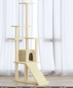 vidaXL Kratzbaum mit Sisal-Kratzsäulen Creme 155 cm