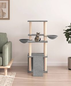 vidaXL Kratzbaum mit Sisal-Kratzsäulen Hellgrau 133 cm