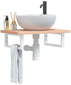 vidaXL Waschbeckenregal Wandmontage Stahl und Massivholz Buche