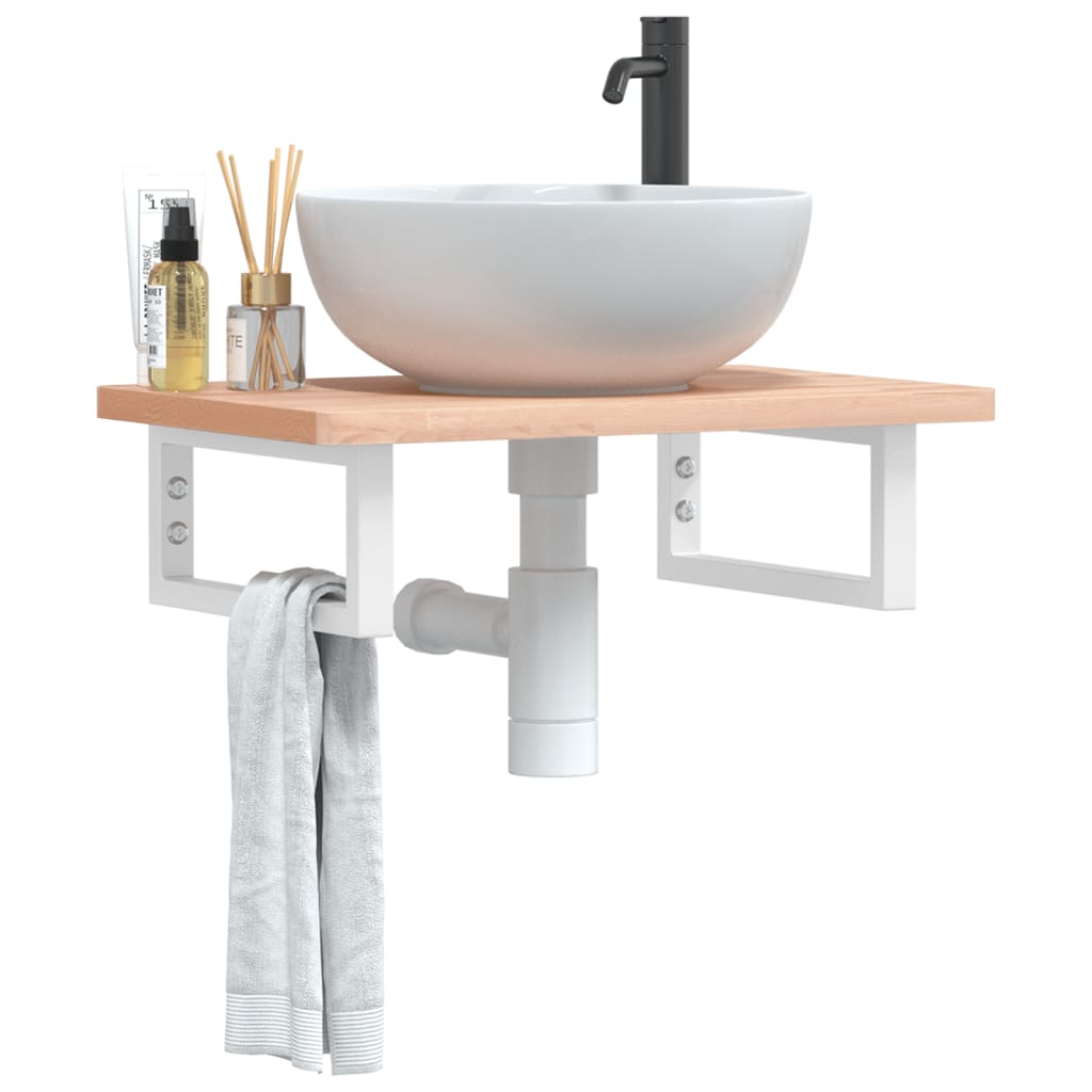 vidaXL Waschbeckenregal Wandmontage Stahl und Massivholz Buche