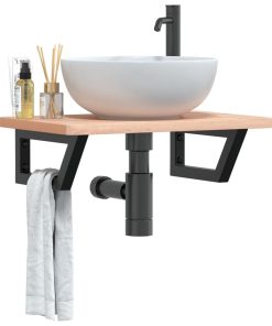 vidaXL Waschbeckenregal Wandmontage Stahl und Massivholz Buche